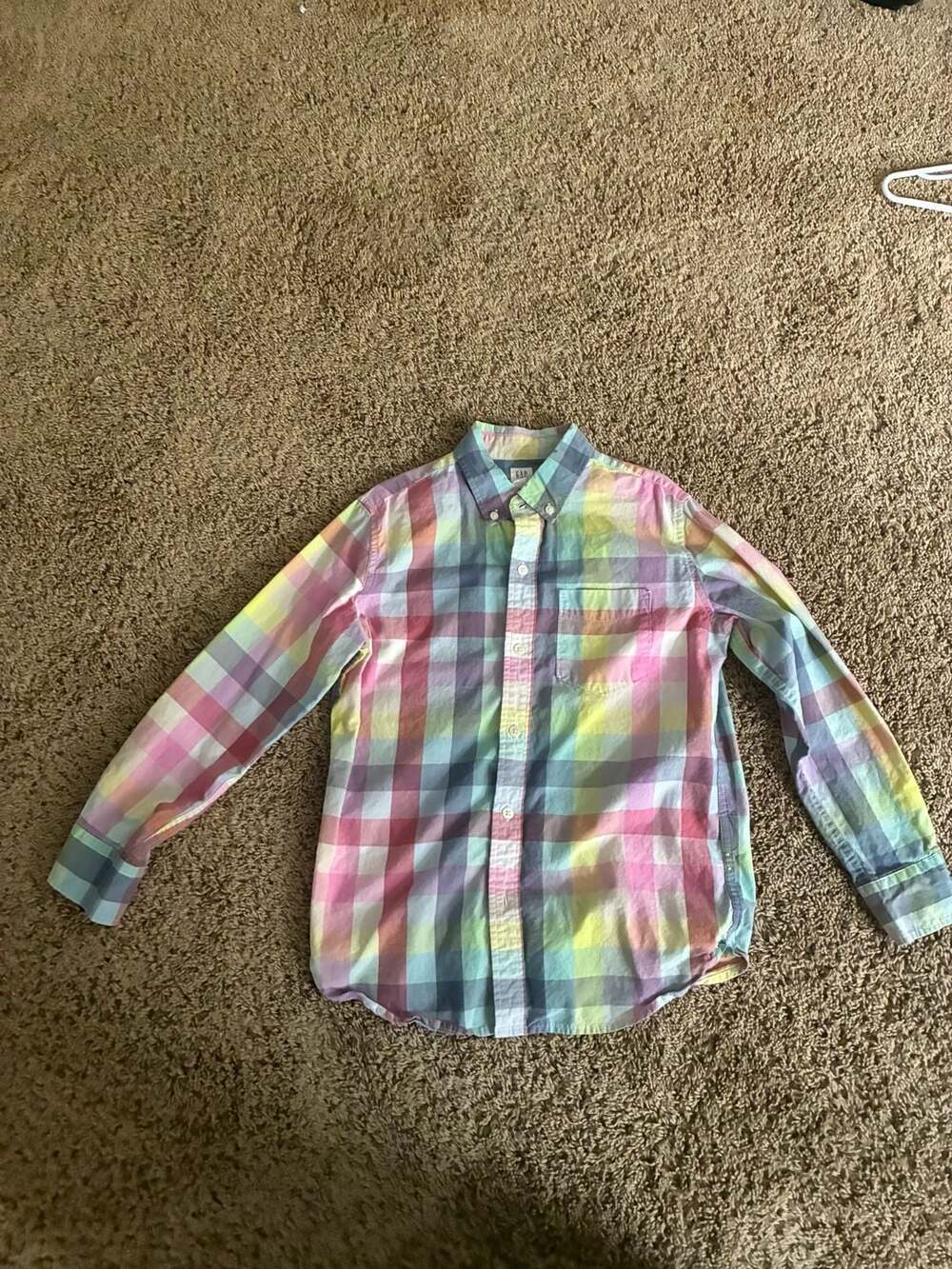 Gap Kids Long Sleeve Pastel Plaid Button Down Shirt Size L Regular